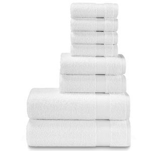 EssentialCottons 8 Piece - 100% Cotton soft, thick, luxury Turkish Towels White